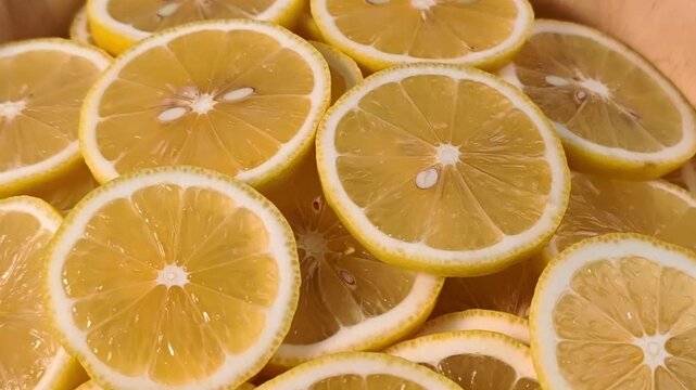 Close up display of fresh yellow lemon slices 