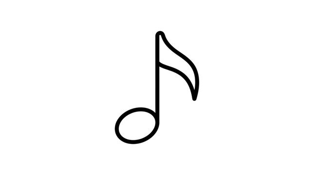 A simple black eighth note musical symbol on a white background, rendered in a minimalist line style.