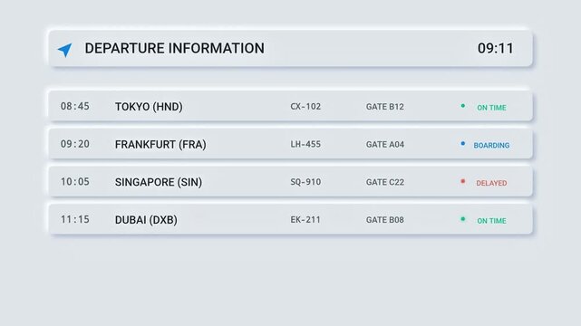 Digital Airport Departure Information Screen with Flight Schedules
