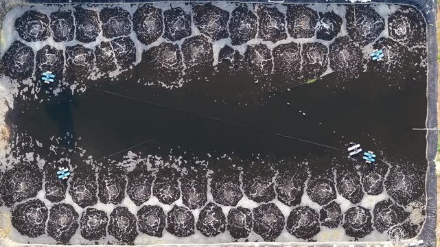 Aerial Drone View Municipal Wastewater Treatment Plant Aeration Tanks