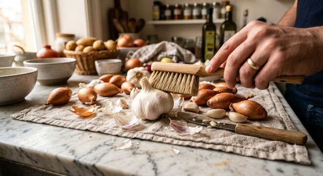 Brushing on garlic