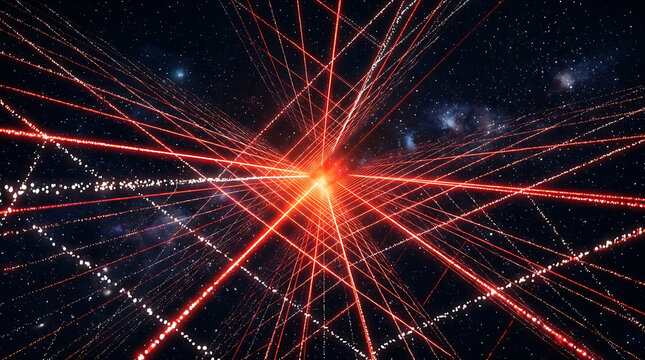 Abstract laser light beam explosion effect with abstract explosion technology background particle universe projection