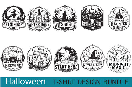 Premium Vintage Halloween Black and White Minimal T-Shirt Design Bundle