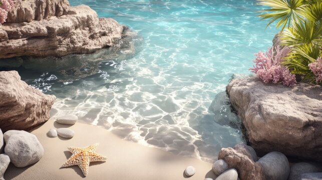 Aerial View of Tropical Rock Pool with Clear Water and Beach Elements