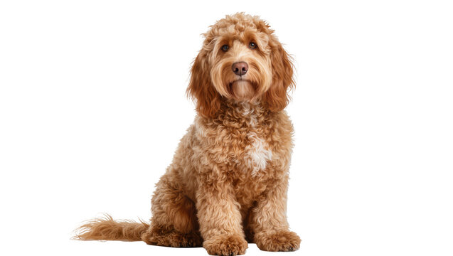 Fluffy golden cockapoo dog sitting
