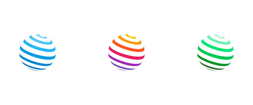 3D Sphere Globe Logo Design Diagonal Ring Orbit International Icon