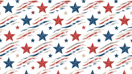 Fototapeta premium Vibrant 4th of July seamless pattern with red, white, and blue stars and stripes on a white background for Day USA