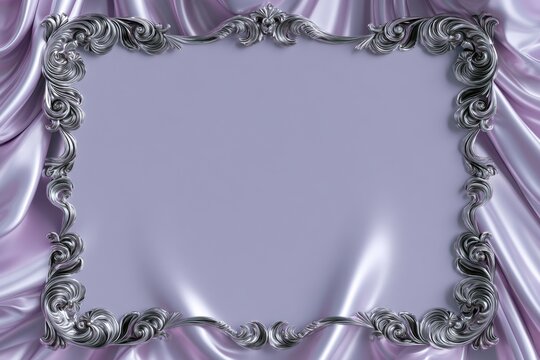 Ornate Silver Frame on Draped Lilac Fabric with Empty Space