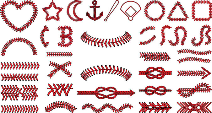 Baseball Stitch Border Elements Vector Illustration