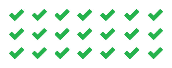 Green check mark vector icons set, collection of yes symbols on transparent background for web use. © Labib