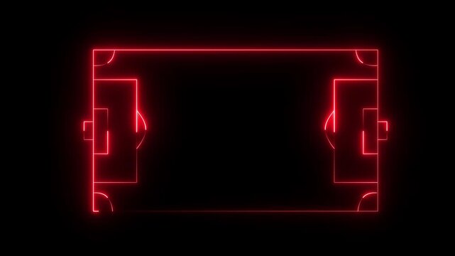 Animation of neon sports stadium on black background. neon lights match football isometric field video, Soccer field stadium or football lawn with. panoramic. animation