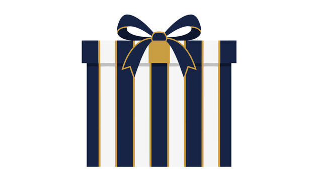 Striped navy blue and white gift box decorated with a matching bow is a perfect choice for holiday celebrations.