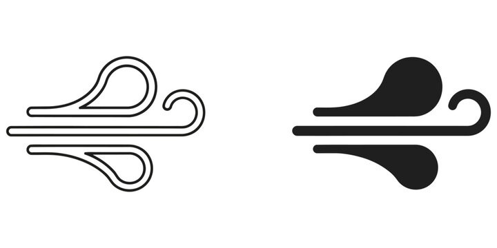 Wind symbol representing blowing air currents during outdoor weather conditions with clean lines