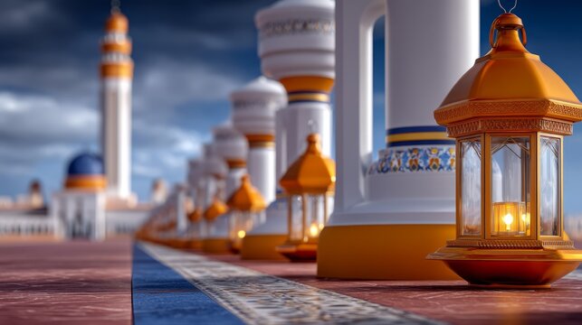 Serene Pathway of the Grand Mosque in Touba, Senegal at Dusk