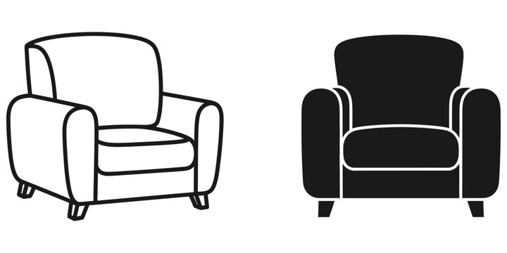 A plush armchair shown in outline and silhouette against a white background for versatile design use