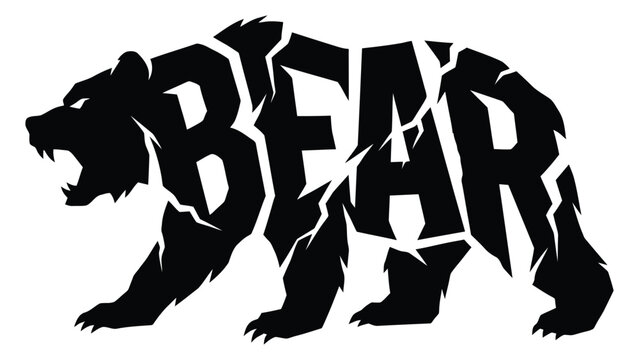 Bear is depicted as a powerful typographic illustration where the word bear forms the shape of the wild animal.