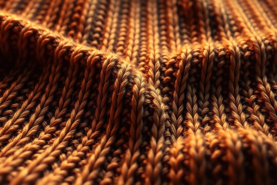 Closeup texture shows knitted fabric. Warm tones dominate, creating soft visual effect. Ribbed pattern visible throughout image.