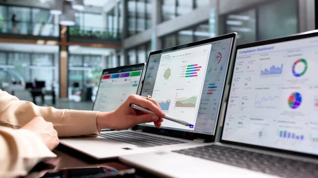 Compliance Officer Reviews Dashboard Analytics Using Software