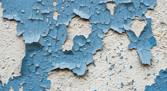 Peeling blue paint on wall.