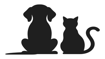 Dog and cat silhouette presents a loyal canine and a feline sitting together in a side profile orientation. © Adam