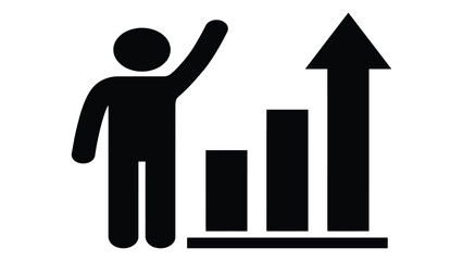 Businessman silhouette stands confidently next to a growing bar chart representing professional success and upward momentum. © Adam