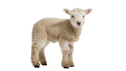Fototapeta premium Young fluffy lamb standing on white