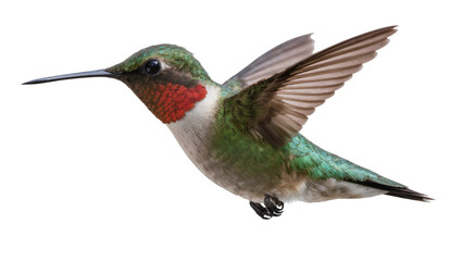 Fototapeta premium Ruby-throated hummingbird in flight with wings spread