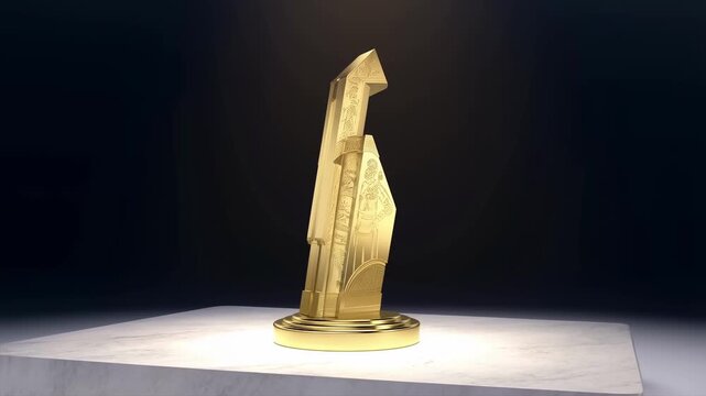Father's day icon with golden trophy and gift symbol representing appreciation