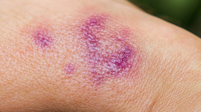 Detailed Macro View of a Purple Lichen Planus Rash on Human Skin Showing Surface Texture
