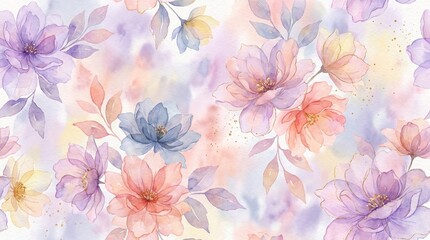 Obraz premium Seamless Watercolor Floral Pattern with Pastel Flowers and Soft Botanical Background