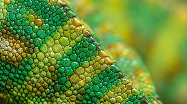 Macro Close Up of Green Chameleon Skin Texture with Detailed Reptile Scales Pattern