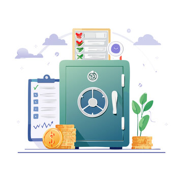Safe with coins and financial documents