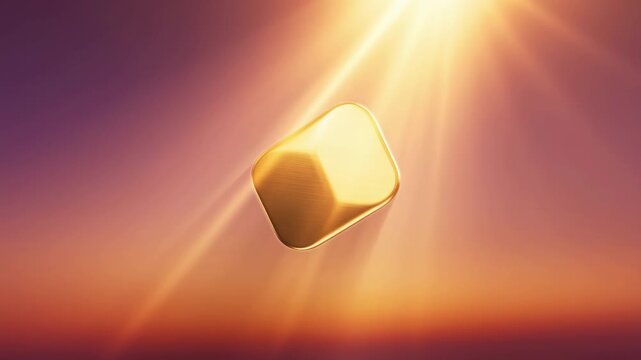 Father's day icon with gold cube and radiant sunlight over sunset sky