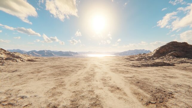 Vast arid desert landscape under a bright sun, representing extreme drought and the critical need for water conservation solutions.