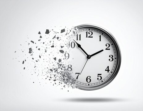 Disintegrated clock on white background	
