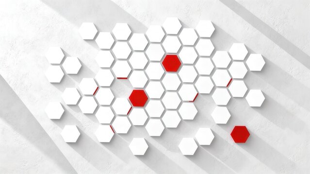 Geometric pattern of white hexagons with red accents