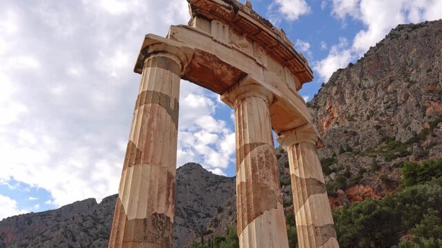 Ancient greek ruins of the Temple of Athena Pronaia at Delphi, Greece