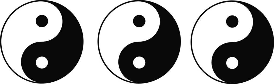 Yin yang symbol silhouette icon set isolated on white background vector illustration for taoism zen balance and harmony design concept