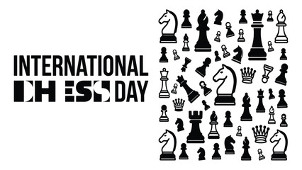 Chess pieces arranged in a square pattern represent the annual celebration of International Chess Day. © Adam