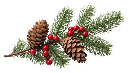 Pine cones and red berries on fir branches © Elowen