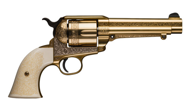Engraved Gold Revolver with White Grips