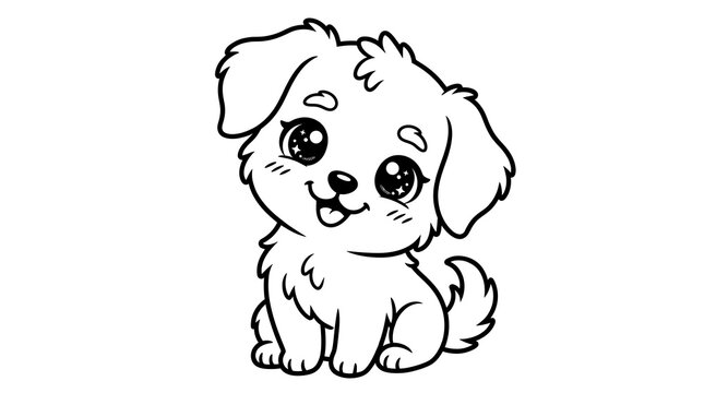 Cute cartoon puppy coloring page line art illustration isolated on white background