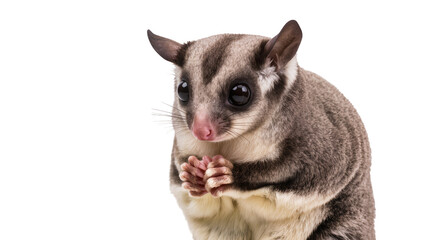 Obraz premium Sugar glider with large eyes and striped fur holding paws