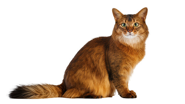 Somali cat with copper fur sitting and looking forward