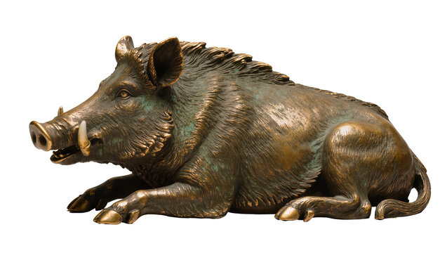 Bronze wild boar sculpture lying down