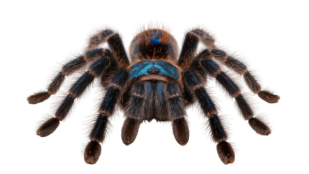 Blue and brown tarantula spider with hairy legs