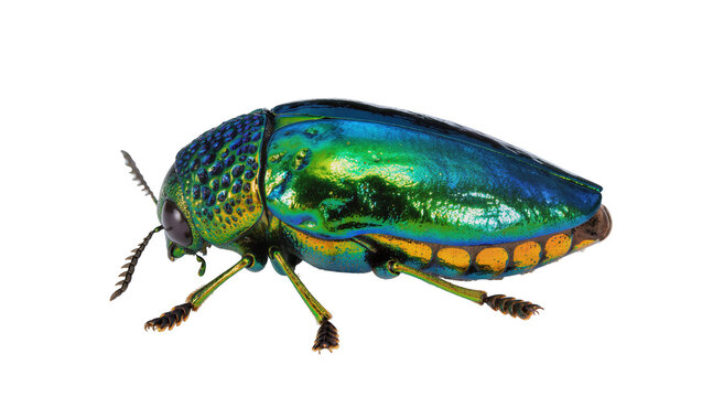 Jewel Beetle with iridescent metallic green and blue shell