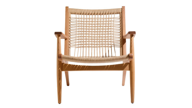 Wooden armchair with woven cord seat and backrest