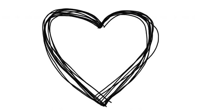 animation hand drawn grunge scribble heart, for romantic or love concept expression. 4k alpha channel