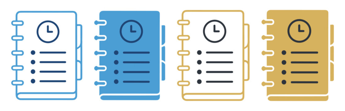 notebook schedule planner clock checklist icon set on transparent background
